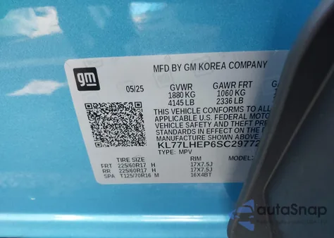 2025 Chevrolet Trax Fwd Lt from USA, damaged, VIN KL77LHEP6SC297722